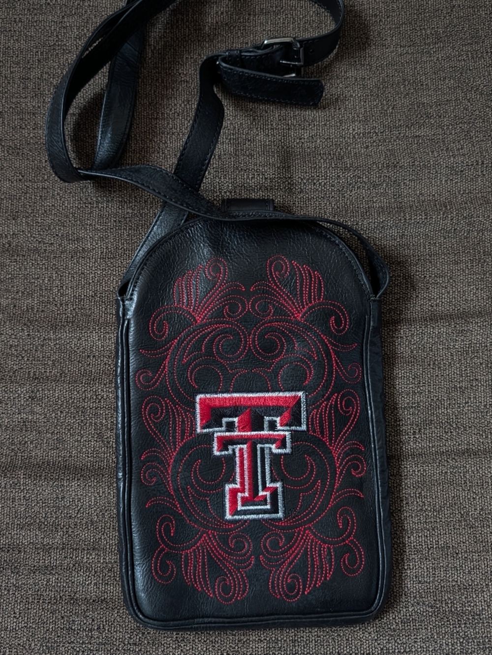 Texas Tech Leather Crossbody Bag Red Raiders Embroidered Gameday Purse Black